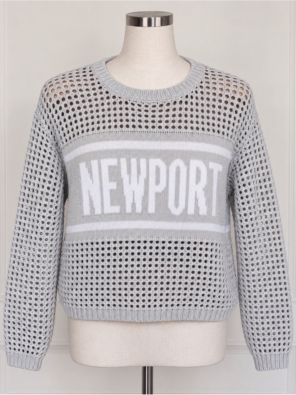 NWT Hooked Up Newport Grey Crochet Open Knit Beach Sweater XS